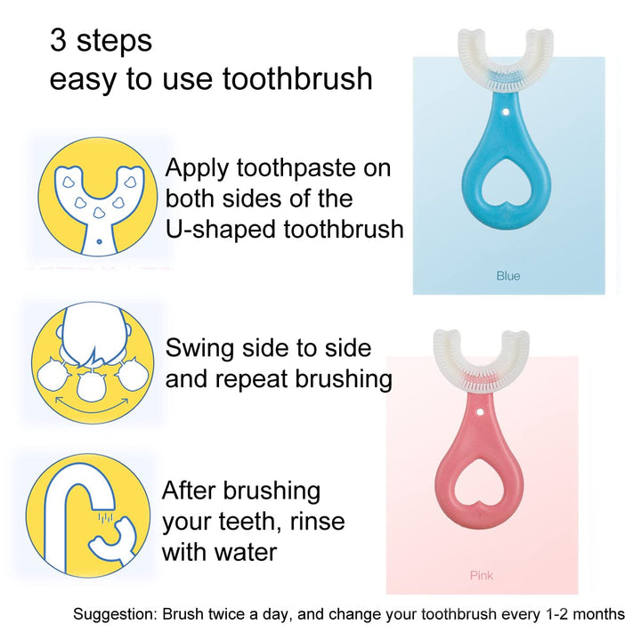 2 Pcs U-Shaped Kids Toothbrush, Premium Soft Manual Tra