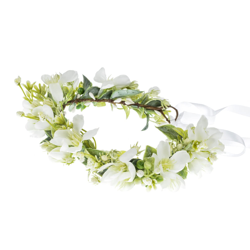 Women Girls Rose Floral Crown Wreath Wedding Flower Headband Headpiece (Pink and White)