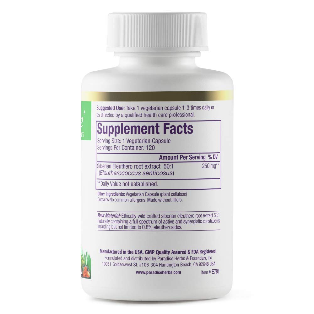 Eleuthero Root Extract, Adaptogen Supplement, Super Potent, Ultra Pure, Vegan, Non GMO, 120 Vegetarian Capsules