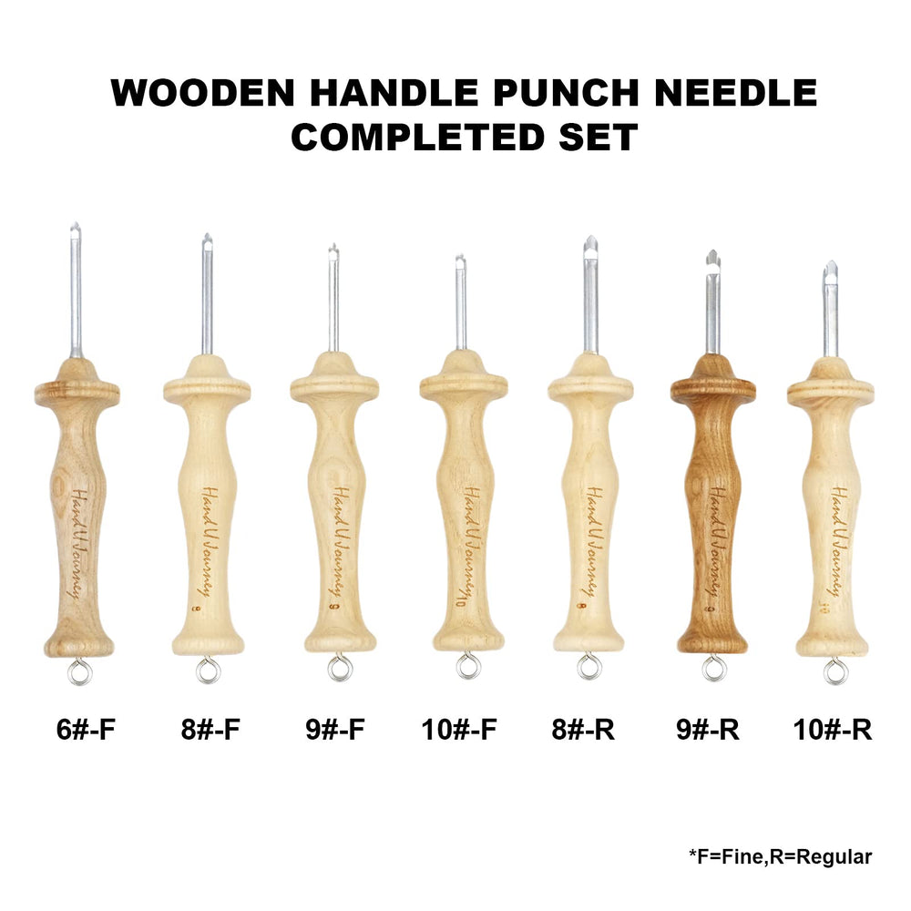 7 Sizes Wooden Handle Punch Needle Rug Hooking Tool Complete Set with Oxford Open-Side Design