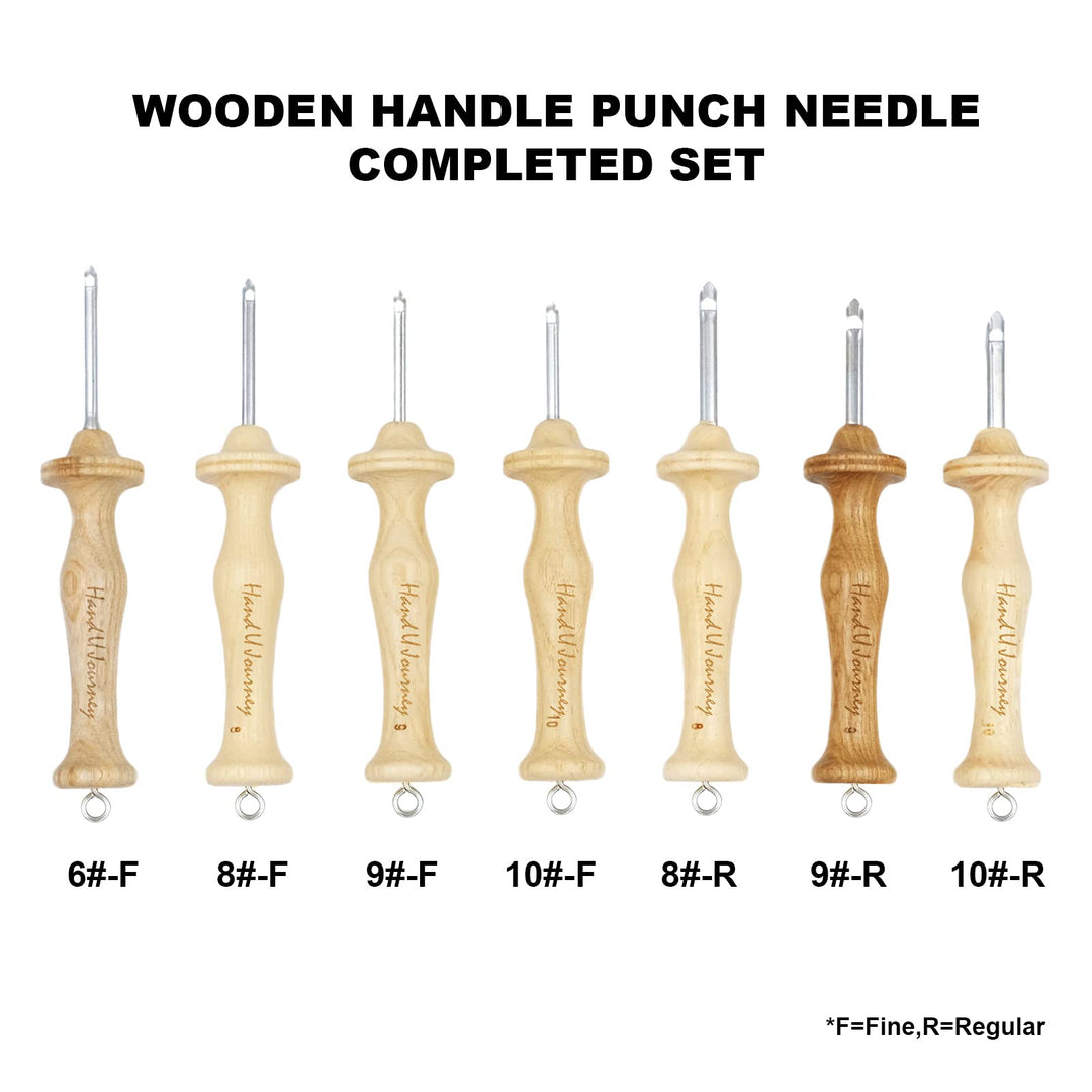 7 Sizes Wooden Handle Punch Needle Rug Hooking Tool Complete Set with Oxford Open-Side Design