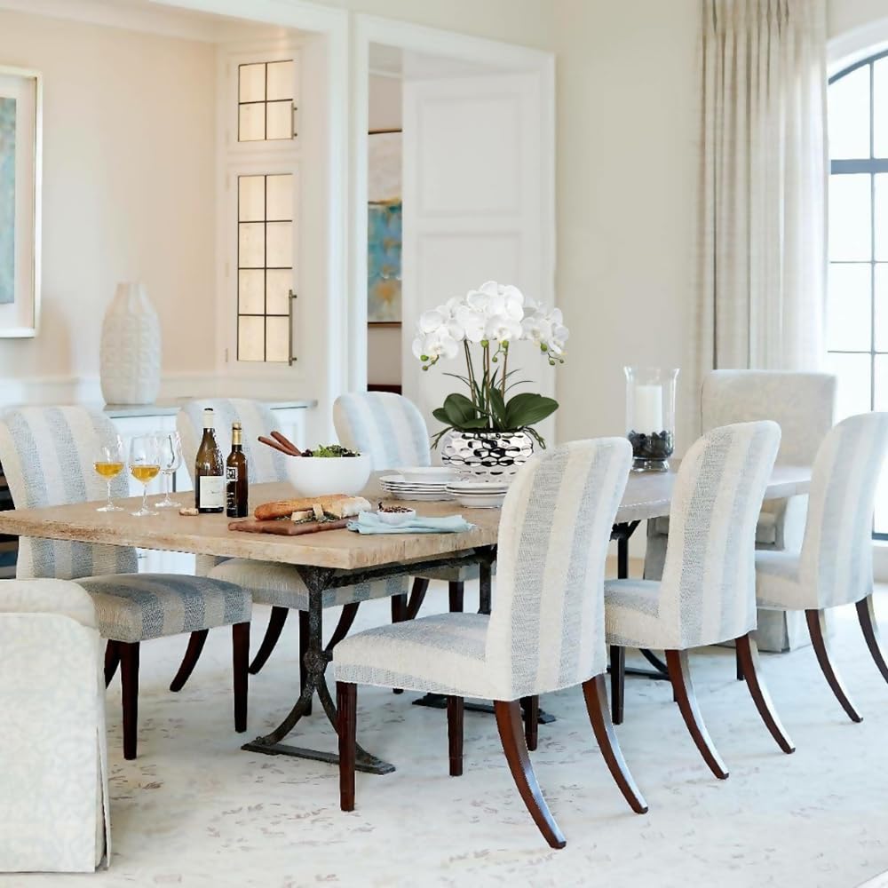 Orchids Artificial Flowers 18 White Phalaenopsis Large Orchid with Silver Ceramic Pots Silk Faux Orchid Arrangement for Home Office Bathroom Living Room Table Decoration