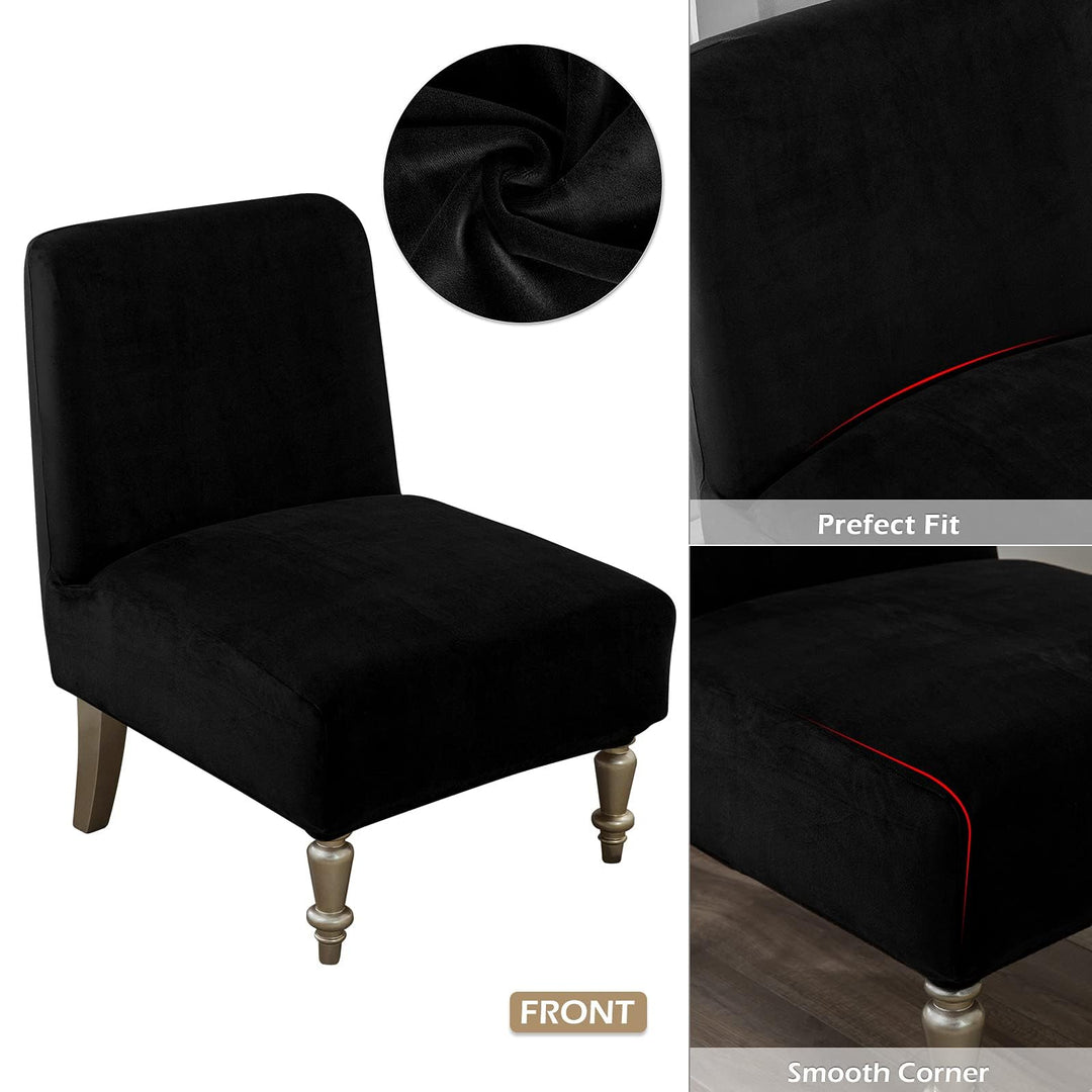 Armless Accent Slipper Chair Covers,Stretch Armless Chair Slipcover Removable Velvet Fabric Non-Slip Silp Cover for Accent Chair Without Arms Furniture Protector for Living Dining Room Hotel…