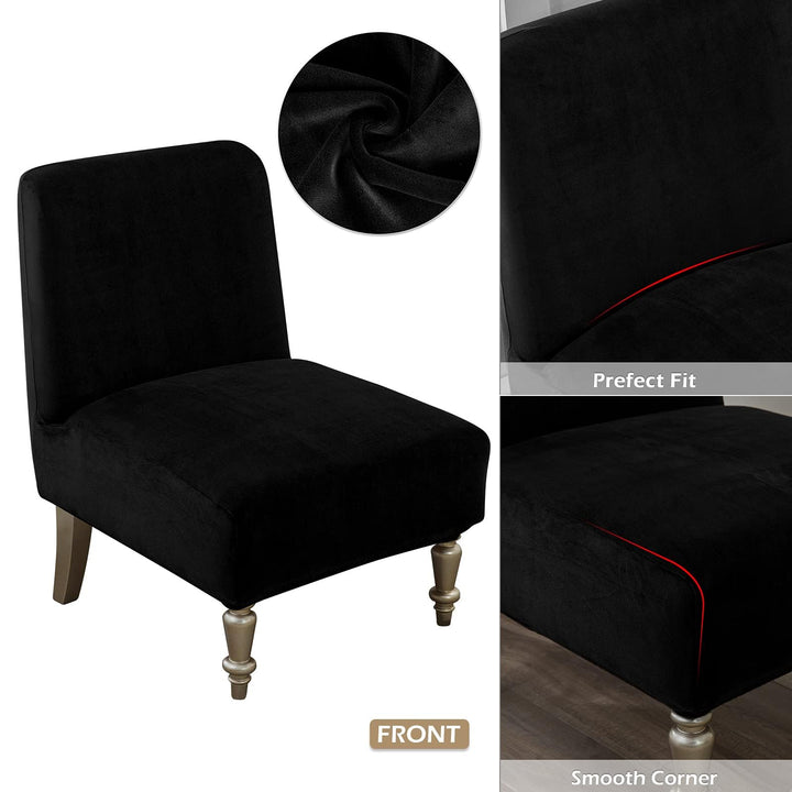 Armless Accent Slipper Chair Covers,Stretch Armless Chair Slipcover Removable Velvet Fabric Non-Slip Silp Cover for Accent Chair Without Arms Furniture Protector for Living Dining Room Hotel…