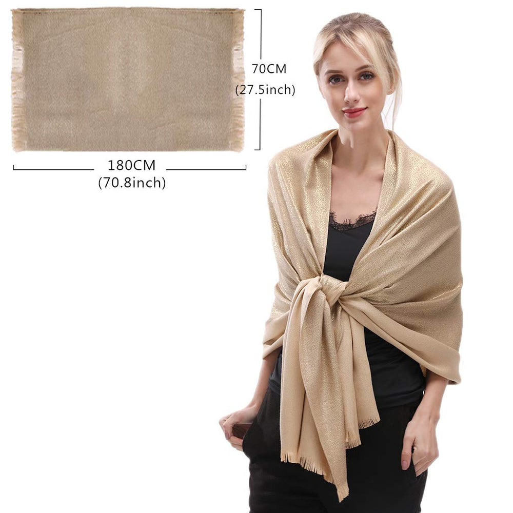 Women's Sparkling Glitter Pashmina Scarf Shimmer Reversible Shawls and Wraps Scarf for Women(Gold)