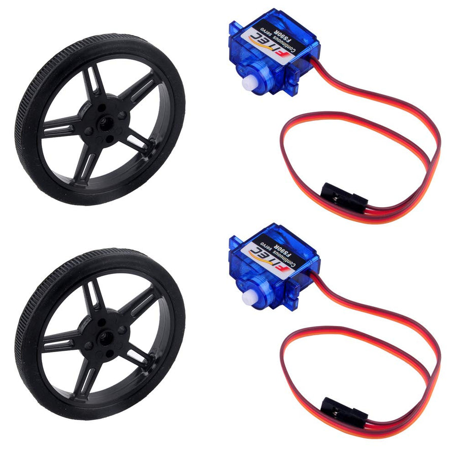 Feetech FS90R Micro Continuous Rotation Servo Analog Motor 360 Degree + RC Tire Wheel for Arduino Microbit Smart Car Robot (Pack of 2)
