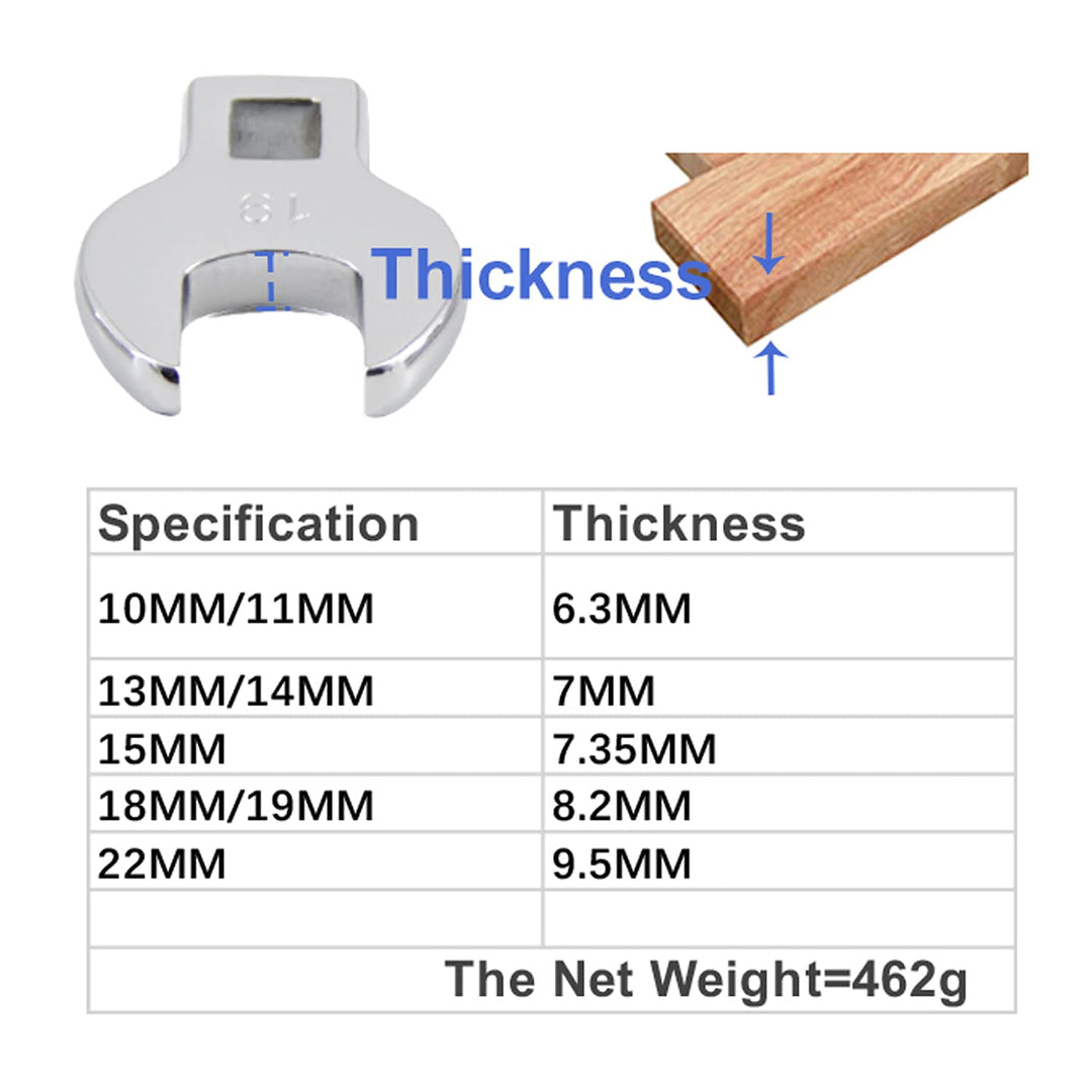 3/8” Drive Metric Crowfoot Wrench Set, Crows Foot and Wrench,10 11 13 14 15 18 19 22 mm with Ratchet Handle