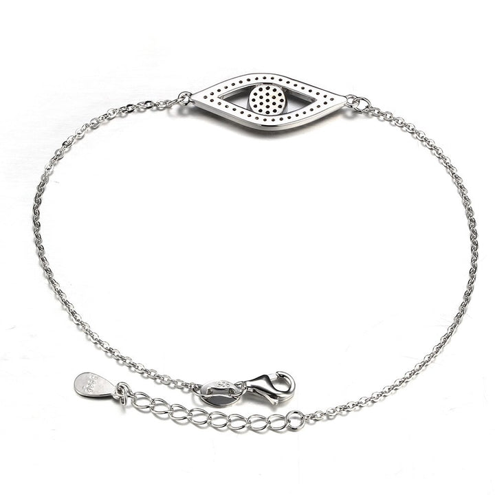 Blue Evil Eye Link Bracelet in Sterling Silver 925 with Cubic Zirconia CZ and 6.5+1 Cable Chain