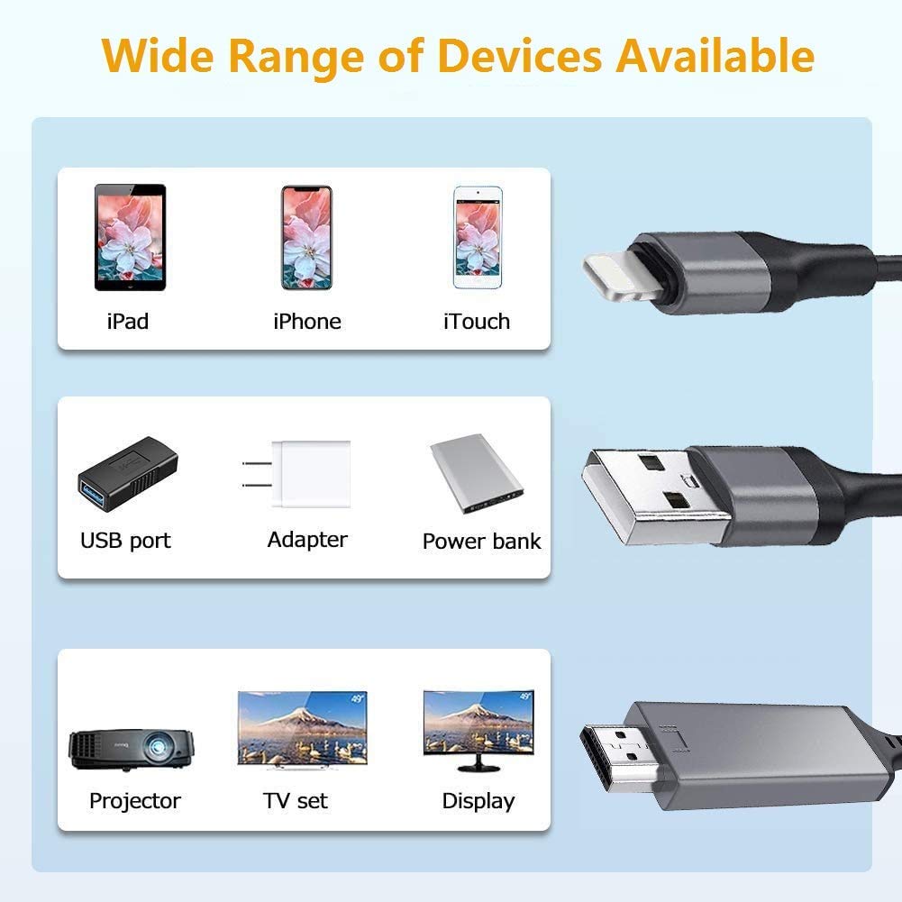 Lightning to HDMI Cable Adapter Compatible with iPhone 