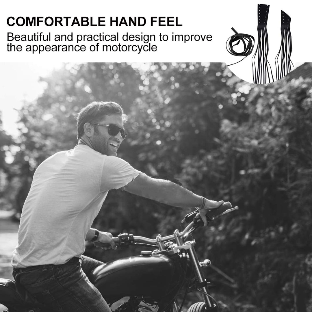 Motorcycle Leather Handlebar Grips, 1 Pair Handlebar Grips Tassel Motorcycle Universal Fashion Faux Leather Handle Cover Grips Fringe Lever Cover for Decor
