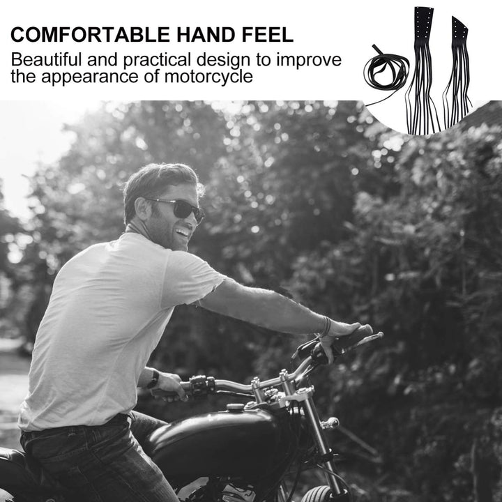 Motorcycle Leather Handlebar Grips, 1 Pair Handlebar Grips Tassel Motorcycle Universal Fashion Faux Leather Handle Cover Grips Fringe Lever Cover for Decor