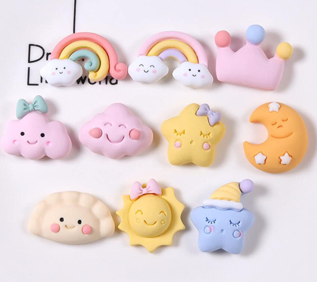 50 Piece Mix Moon Star Rainbow Slime Charms Set Candy Flatback Cabochons Making Resin Jewery Making Charms Embellishments Flatback Resin Charms for DIY Cell Phone Case Hair Clip Scrapbooking Craft