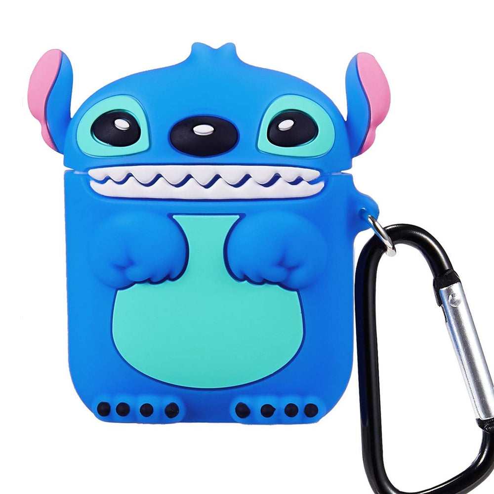 Compatible with Airpods 1&2 Case,Cute Cartoon Character Silicone Air pod Funny Cover,Kawaii Fun Cool Keychain Design Skin,Fashion Cases for Girls Kids Teens Boys Airpods(3D Blue Stitch)