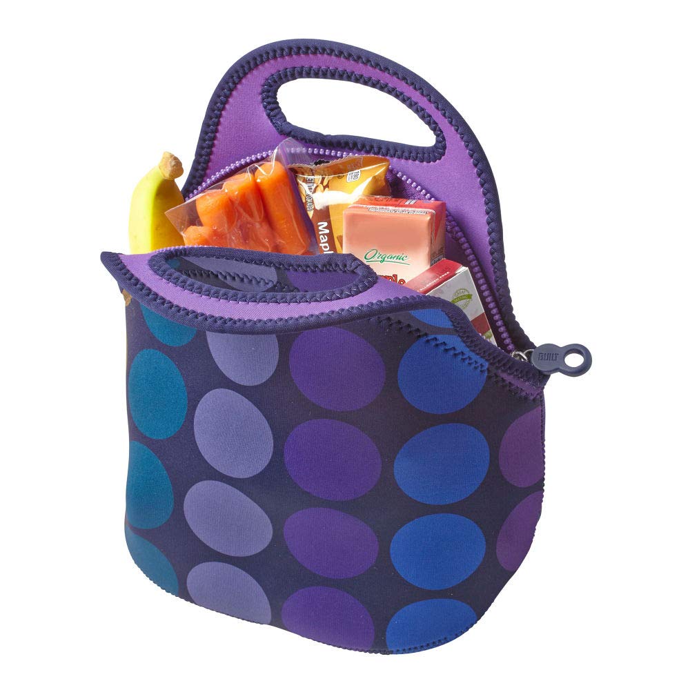 BUILT Gourmet Getaway Soft Neoprene Lunch Tote, Lightweight, Insulated, and Reusable, One Size, Plum Dots