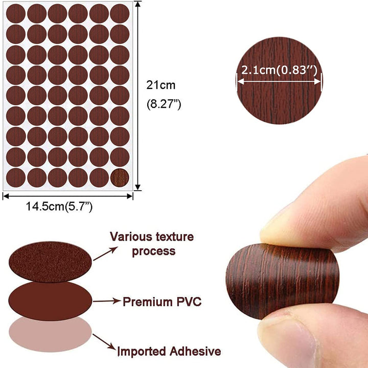 PVC Cover Caps Adhesive Screw Hole Stickers 378 PCS for Wall Vinyl Wood Furniture Repairing, 7 Colors Waterproof Plastic Cover for Cabinets Bookcase Desk Countersunk Screws Cam Lock