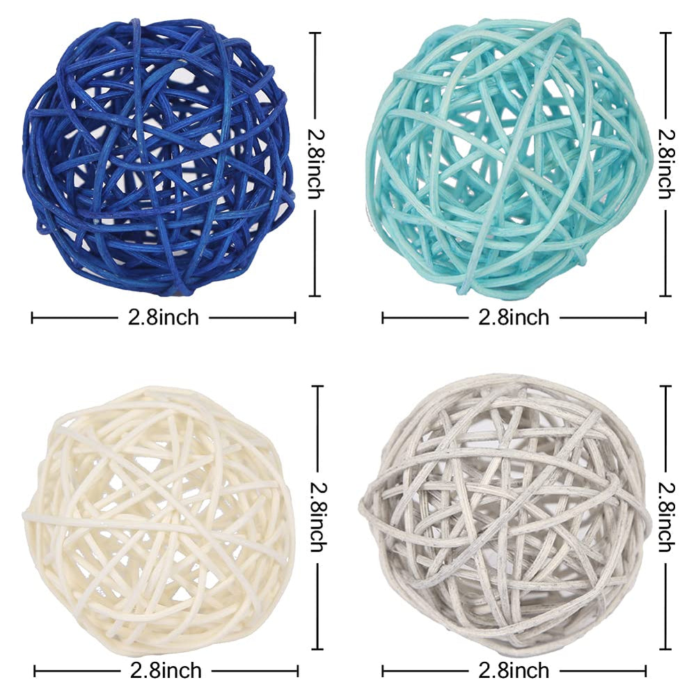 20PCS Large Blue Wicker Rattan Balls, 2.8 Inches, Vase Fillers for Table Centerpieces, Weddings, Parties, Aromatherapy Accessories