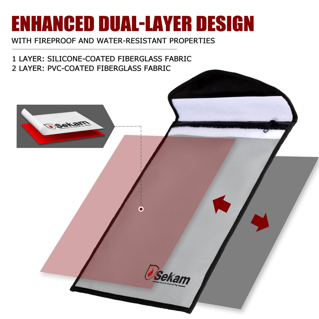 2-Pack Fireproof Document Bag (15 x 11 inch), Fireproof Money Bag, Fireproof Envelope Cash Bag, Waterproof &amp; Fire Safe Bag for A4 Documents, Legal Size Document with Zipper &amp; Hook &amp; Loop Closure