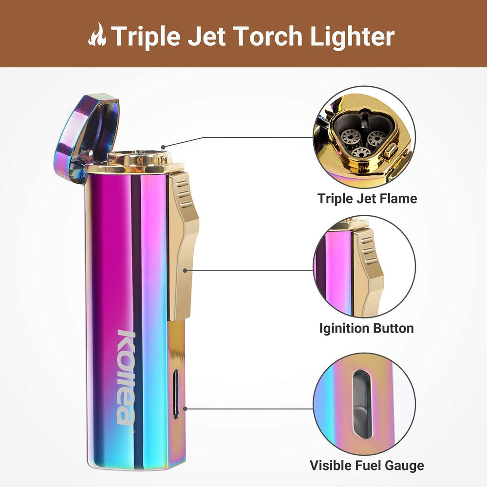 Kollea Torch Lighter, Triple Jet Butane Lighter Refilla