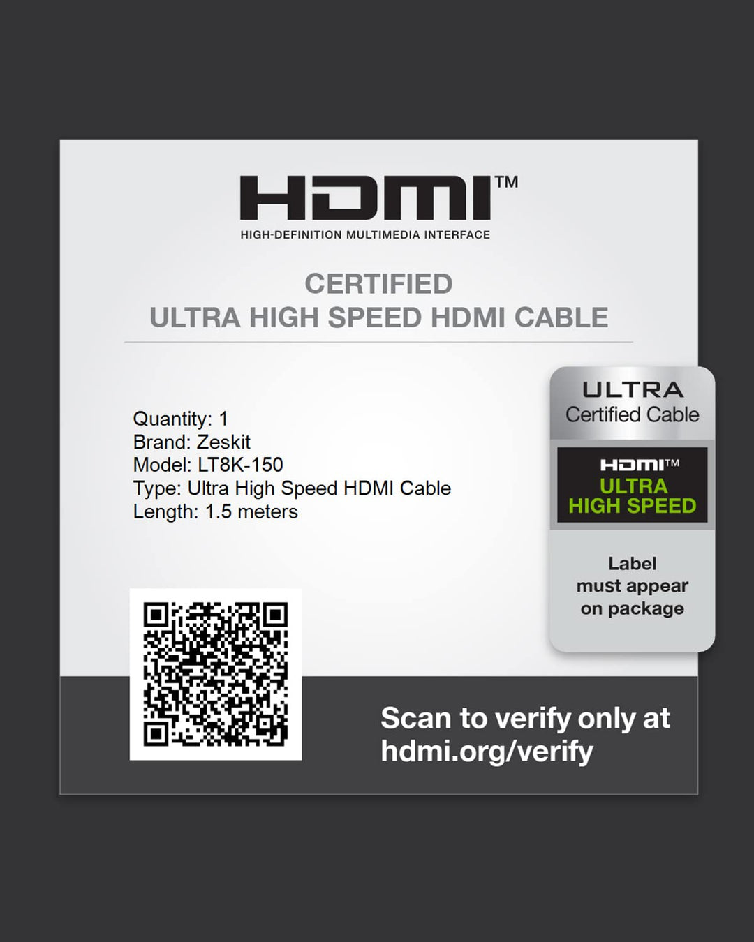 Zeskit Lite 48Gbps Slim Certified Ultra High Speed HDMI