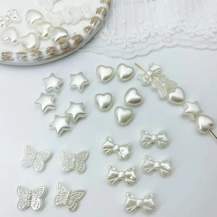 200 Pcs Abs Imitation Pearl Beads-10Mm White Butterfly Star Heart Bowknot Beads-Aesthetic Beads For Jewelry Making Bracelets Necklace