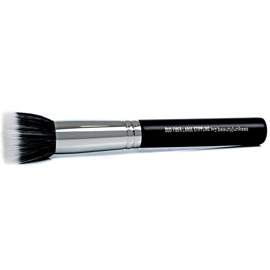 1 Pc Duo Fiber Large Stippling, Black: Pro Duo Fiber Large Stippling Makeup Brush To Blend Liquid Foundation For A Sheer Flawless Skin Perfecting Finish, Synthetic