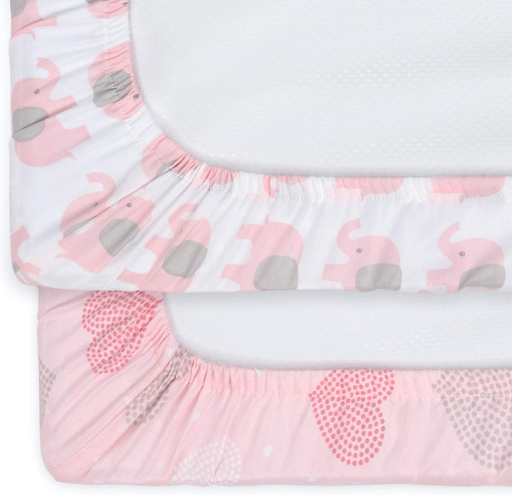 Changing Pad Covers for Baby Girls | 2 Pack Set | Pink Elephant &amp; Hearts