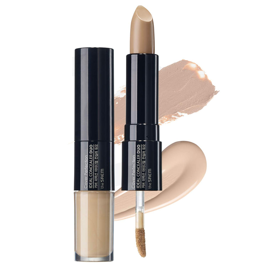 [the SAEM] Cover Perfection Ideal Concealer Duo - 3 Colors (#1.5Natural Beige) - Dual Type Strong Coverage Concealer, High Adherence, No Cluumping in Wrinkles, Sun Protection