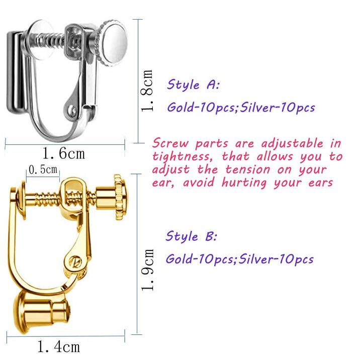 40 Pieces Clip-on Earring Converter with Post for DIY Earring, 20 Pairs Earring Clip Earring Jewelry Making Findings, 2 Styles