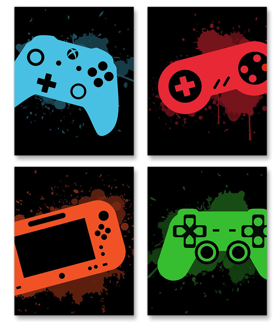 Video Game Decor Set of 4 (8”X 10”), Boys Room Decorations for Bedroom, Gaming Wall Art for Kids Boy Playroom Home Decor, gamer wall art, Teen boy bedroom, No Frames