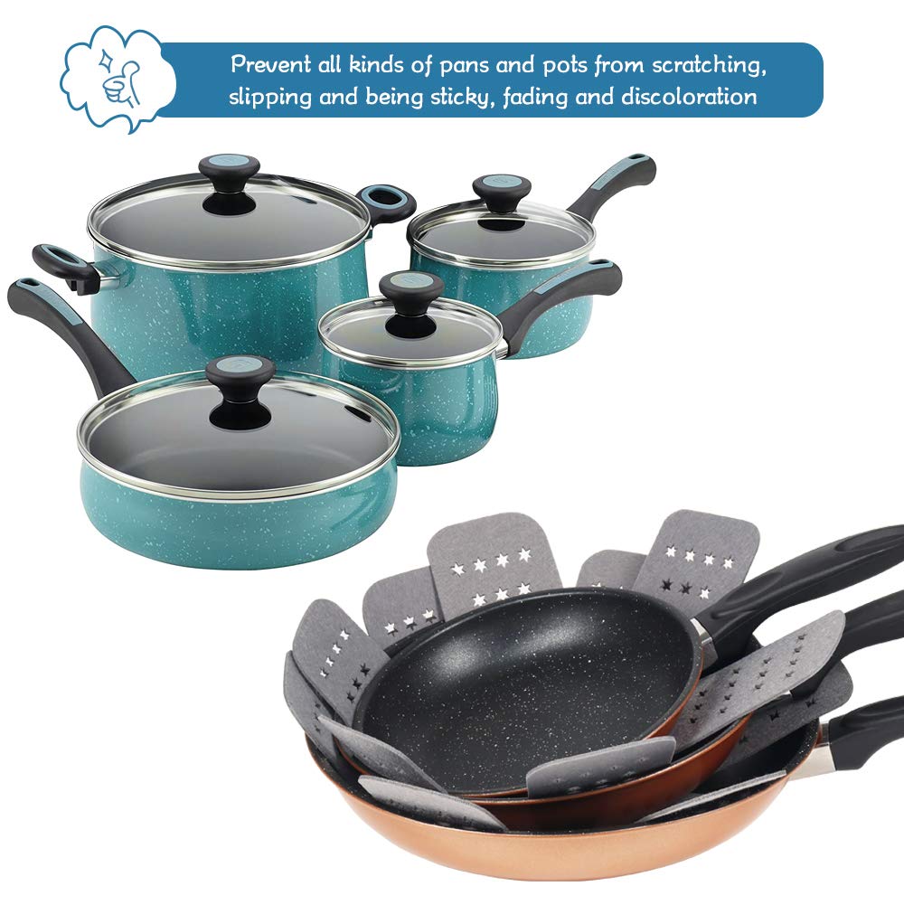 Pan Pot Protectors, Larger &amp; Thicker Pan Protector with Stars, Set of 12 and 3 Different Sizes, Gray Pot Separator Pads for Stacking and Protecting Your Cookware