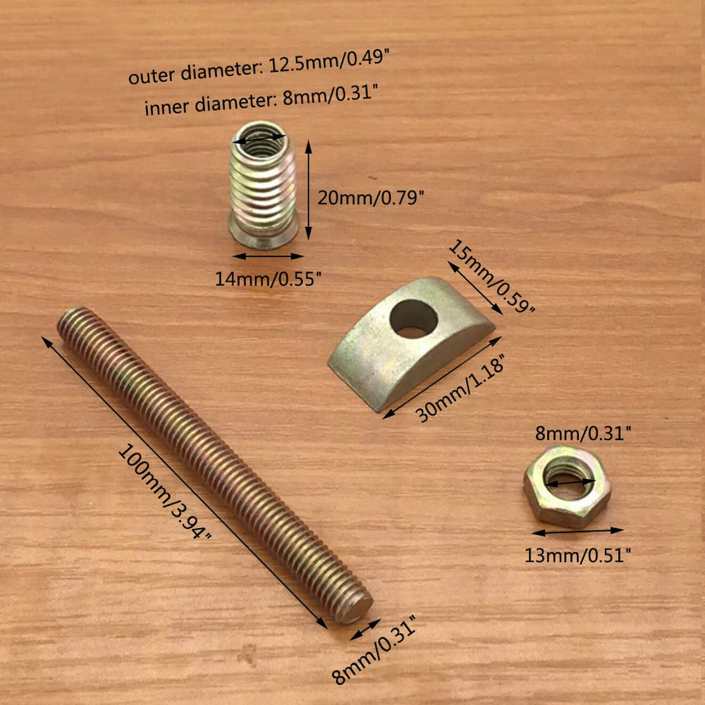 6 Pieces M8x100 mm Panel Furniture Wardrobe Four-in-one Connectors Fittings Table Bed Assembly Fasteners Bolts Nuts Threads Half Moon Spacers
