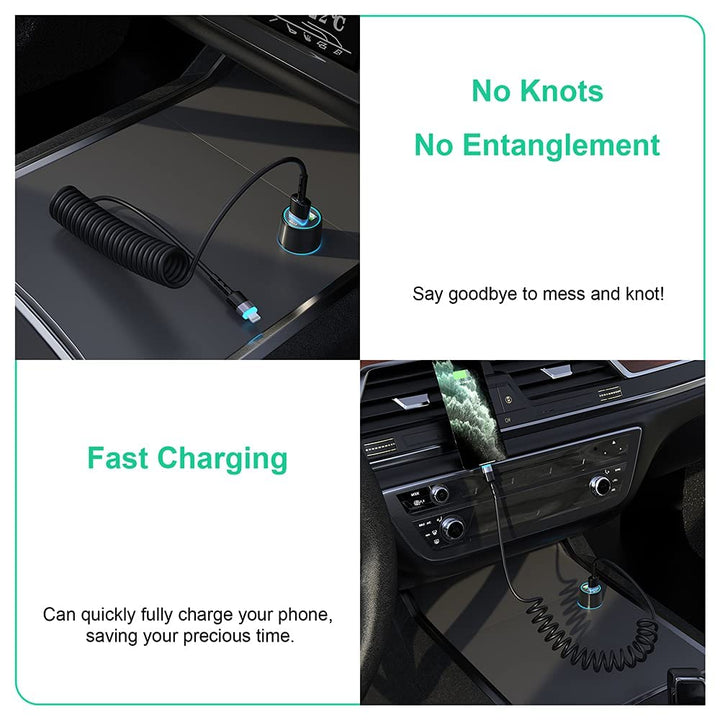 1.8M/6Ft USB iPhone Coiled Lightning Charging Cable for CarPlay,Apple Fast Charging Cord Sync USB Data Spring LED Retractable Charger Adapter Connector for iOS/iPhone 12/11/SE/Xs/Xr/8/7/6/iPad/iPod