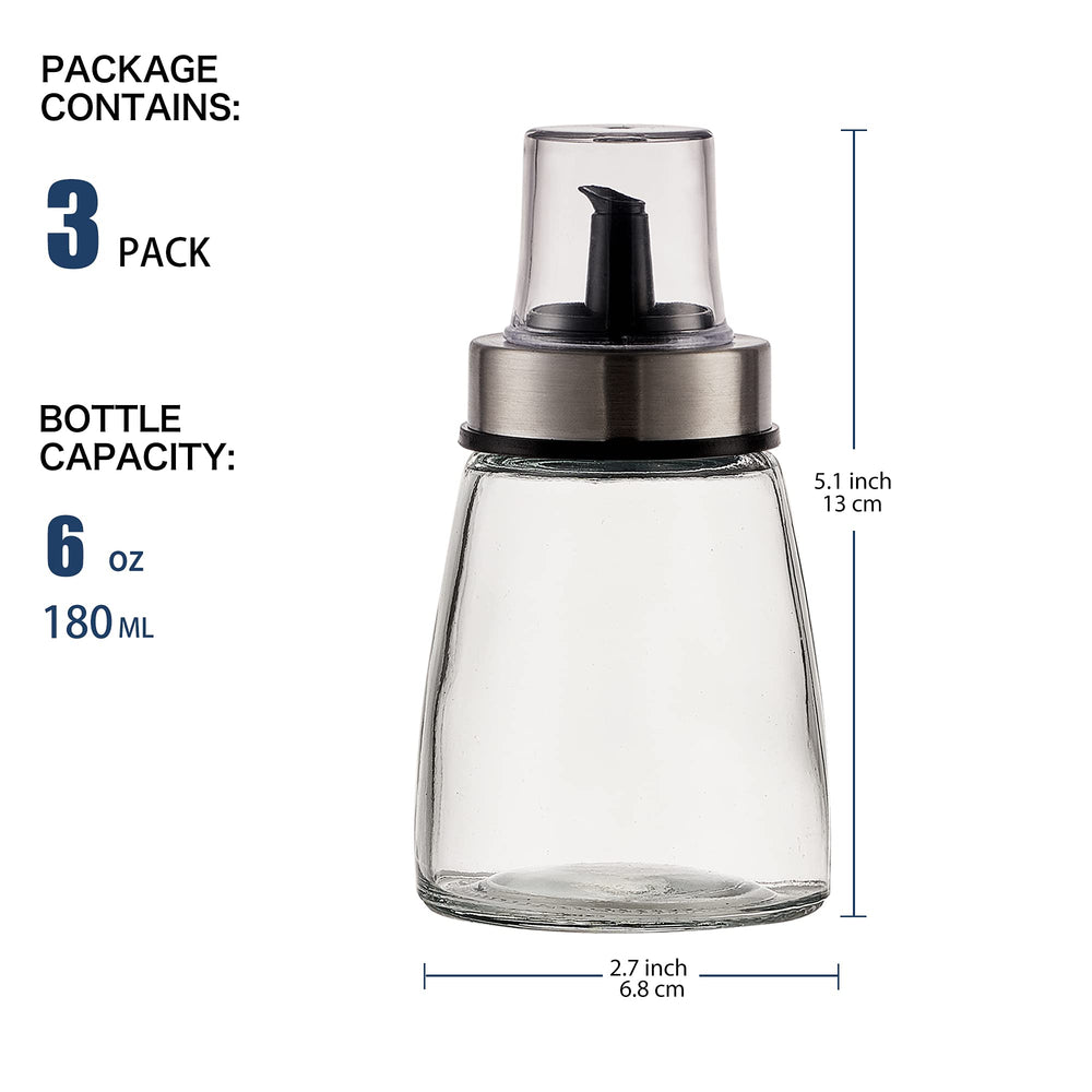 [3 Pack 180ml/6 oz Airtight Olive Oil Dispenser Bottle,Oil and Vinegar Cruet Set for Kitchen and BBQ, Oil Decanter for Cooking Wine/Soy Sauce/Vinegar, Leak-Proof Spout with Dust Cap
