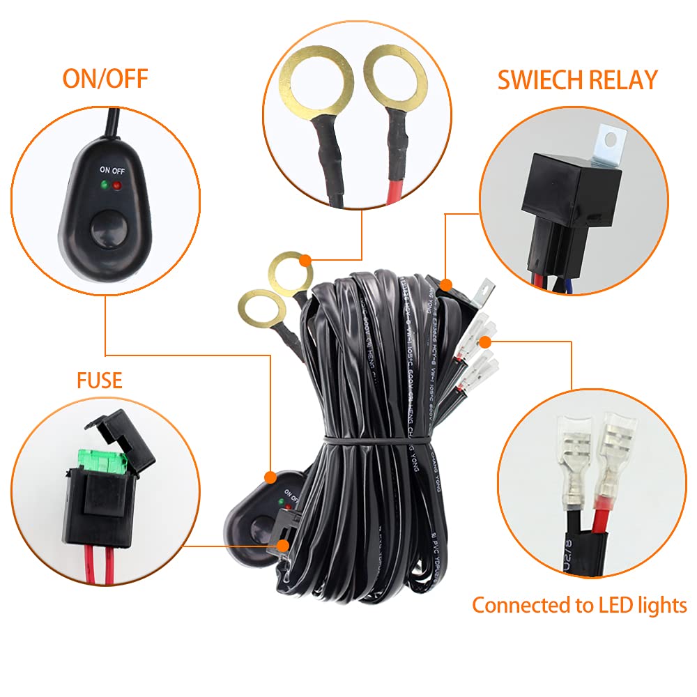 LED Work Lights Bar Wiring Harness Kit 12V 40A LED Ligh