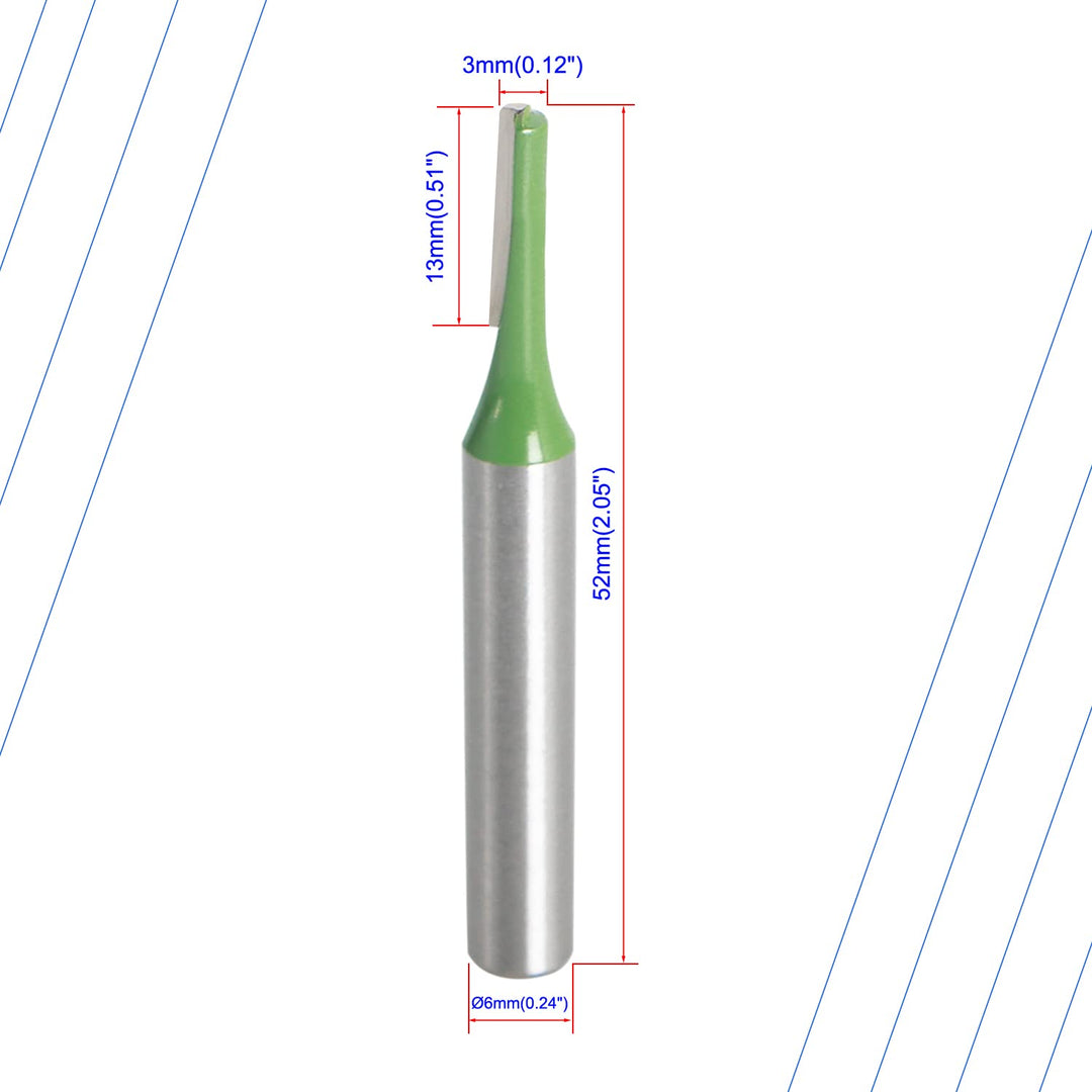 Router Bit 3mm Cutting Dia 6mm Shank Dia Single Flute Straight Bit Carbide for Woodworking Milling Cutter Tool, Green, Silver, 4Pcs