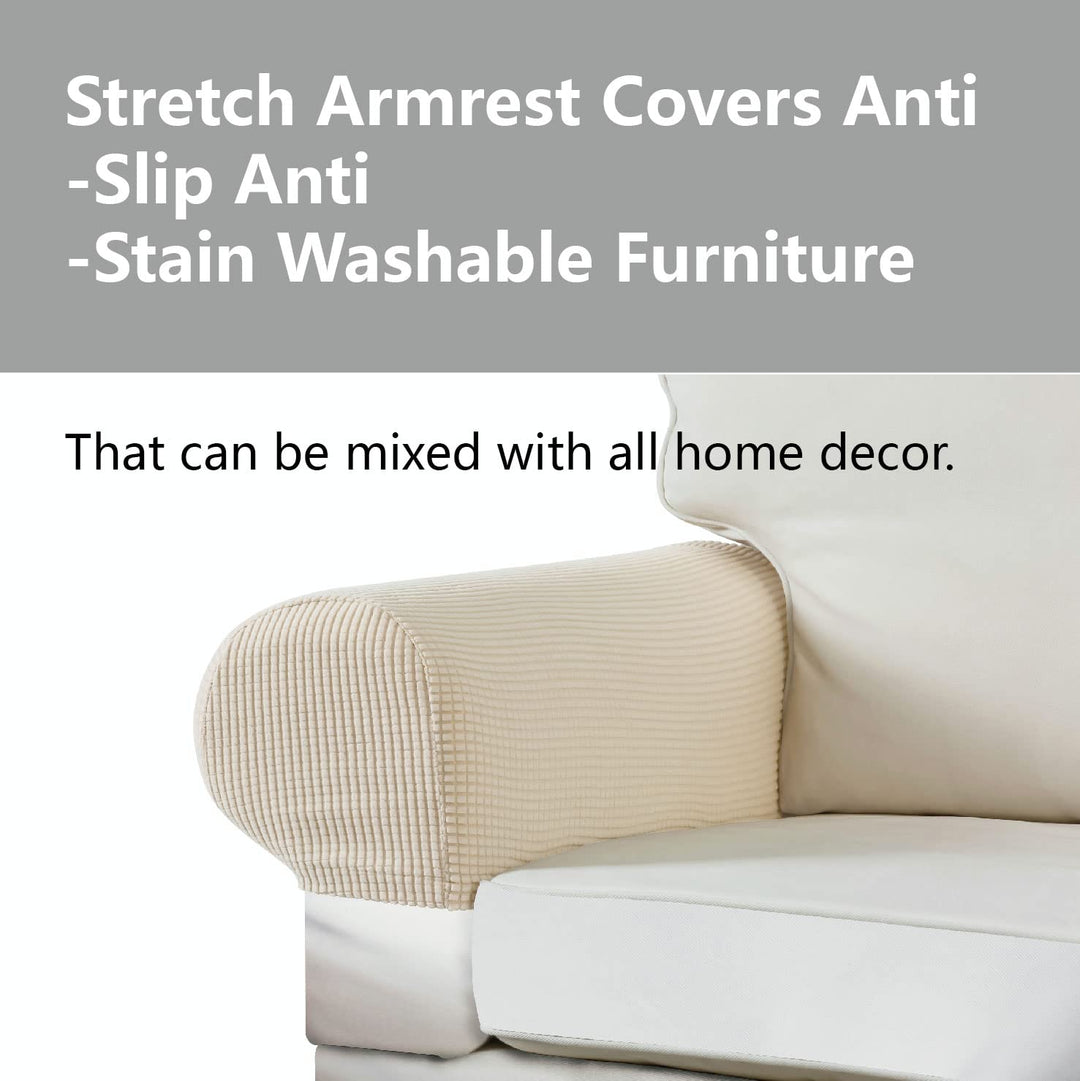 Couch Arm Covers - Stretch Armchair Cover Polyester Office Chair Armrest Covers for Sofa, Anti-Stain and Washable Arm Chair Slipcover - Coffee - Pack of 2