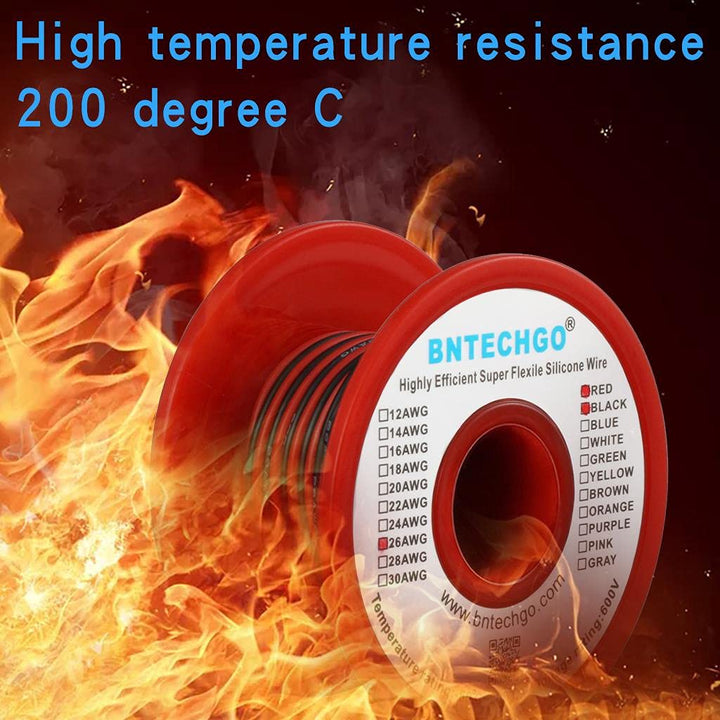 26 Gauge Silicone Wire Spool Red and Black Each 50ft 2 Separate Wires Flexible 26 AWG Stranded Tinned Copper Wire