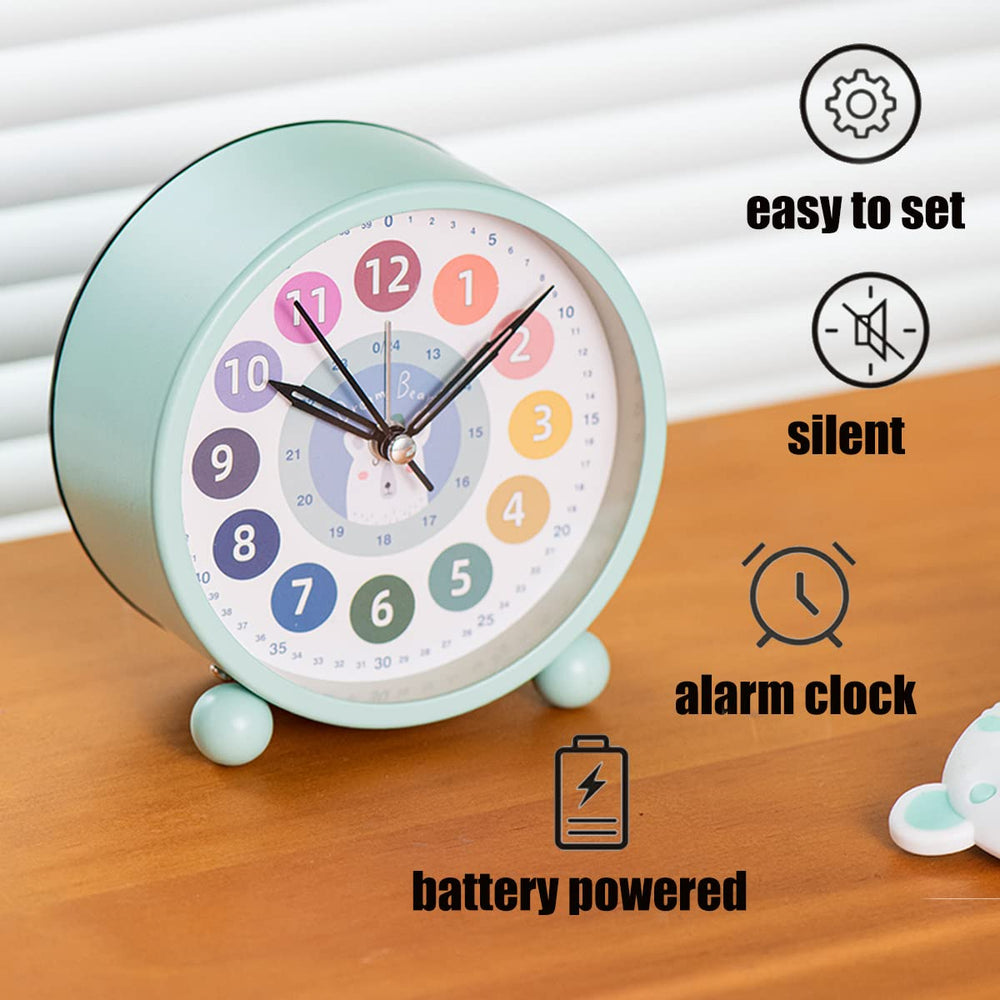 Kids Alarm Clock for Boys,Small Bedside Alarm Clocks for Bedroom,Cute Learning Time Alarm Clocks Battery Powered