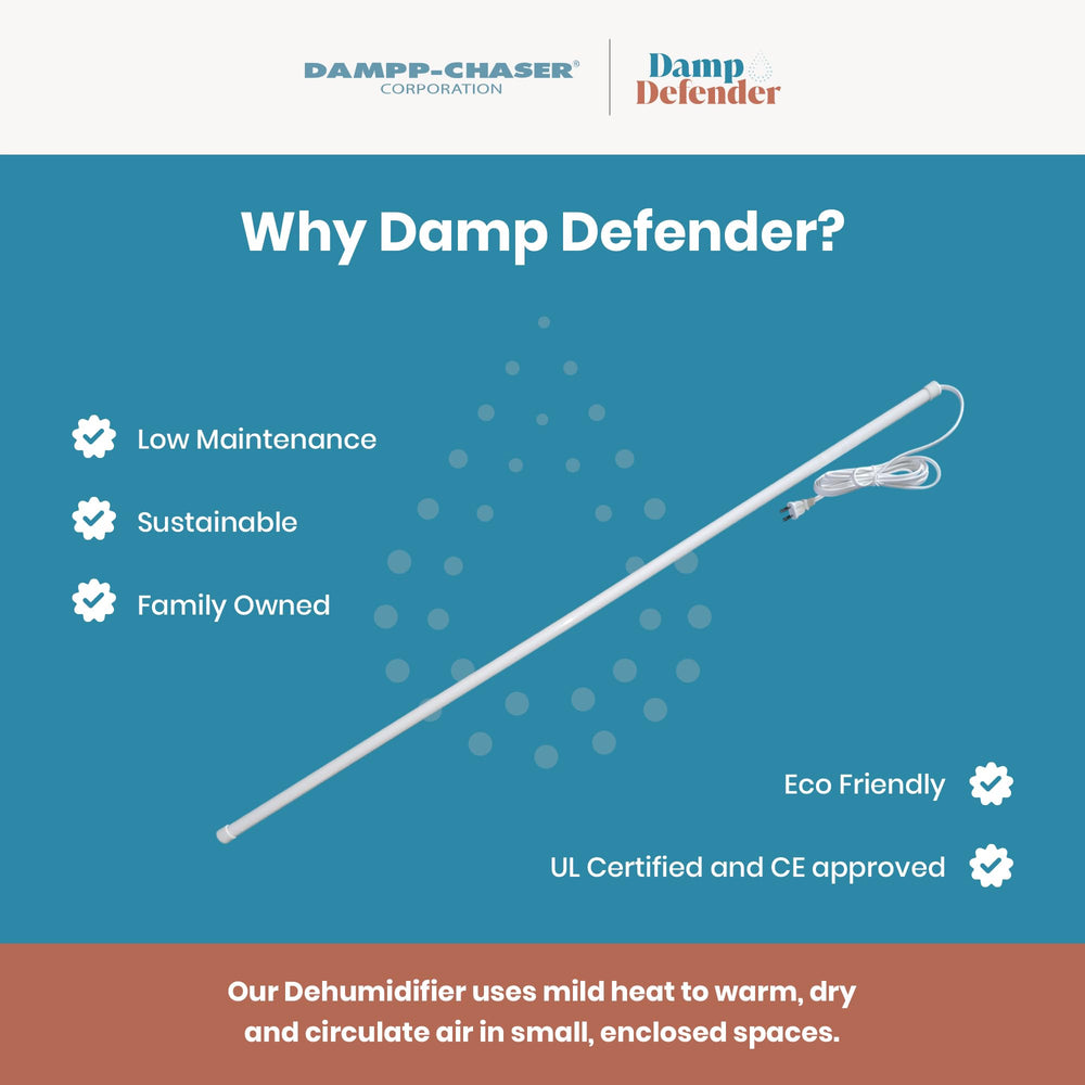Damp Defender (48 Inches, White) – Compact Dehumidifier for Humidity Control in Closets, Bathrooms, Kitchens, RVs, and Boats