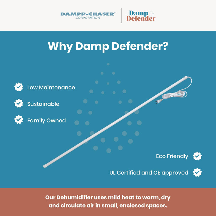 Damp Defender (48 Inches, White) – Compact Dehumidifier for Humidity Control in Closets, Bathrooms, Kitchens, RVs, and Boats