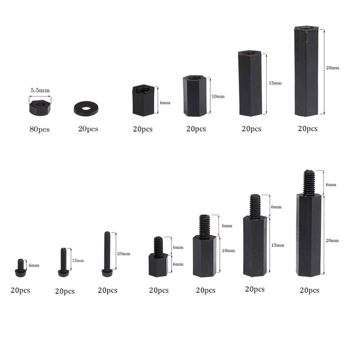 Litorange 320PCS M3 Male Female Nylon Hex Spacer Standoff Screw Nut Threaded Pillar PCB Motherboard Assorted Assortment Kit (Black)