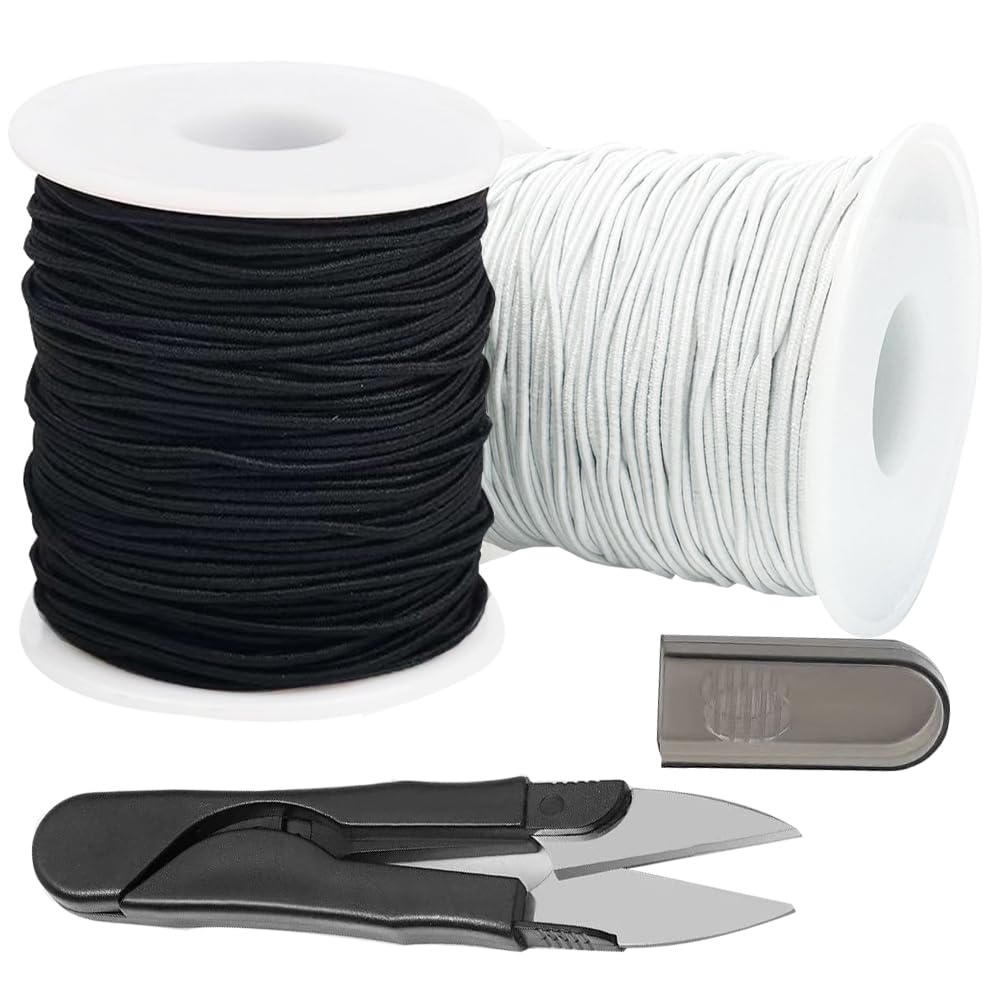 Black Elastic String Cord for Bracelets, 1mm Elastic Bracelet String for Bracelet Making, Durable Stretchy Pony Beads Beading String, 100m Black