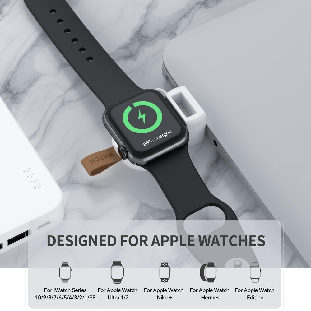 Charger for Apple Watch Portable iWatch USB Wireless Charger, Travel Cordless Charger with Light Weight Magnetic Quick Charge for Apple Watch Ultra2/1 Series 10 9 8 7 6 5 4 3 2 1 SE, White