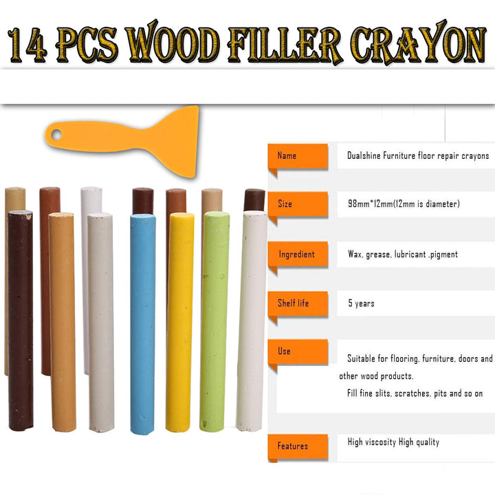 Wood Filler Sticks Furniture Wax Crayons, 14 Colors+1 S
