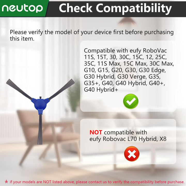 Side Brush Compatible with eufy RoboVac 11S, 15T, 30, 30C, 15C, 12, 25C, 35C, 11S Max, 15C Max, 30C Max, G20, G30, G35, G35+, G40, G40 Hybrid, G40+, G40 Hybrid+, Robot Vacuums, 12-Pack.