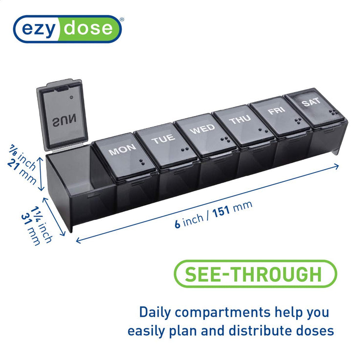 EZY DOSE Travel 7Day Pill Medicine Vitamin Organizer Box Weekly Large Compartments, Purple - Made in the USA