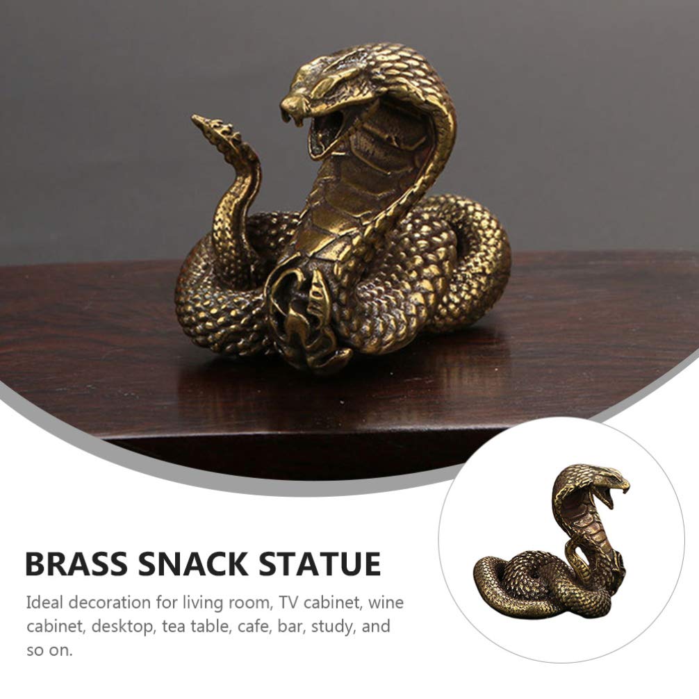 Brass Cobra Snake Statue, Chinese Zodiac Snake Figurine Cobra Sculpture Desktop Adornment Home Decor Collectible 1Pc