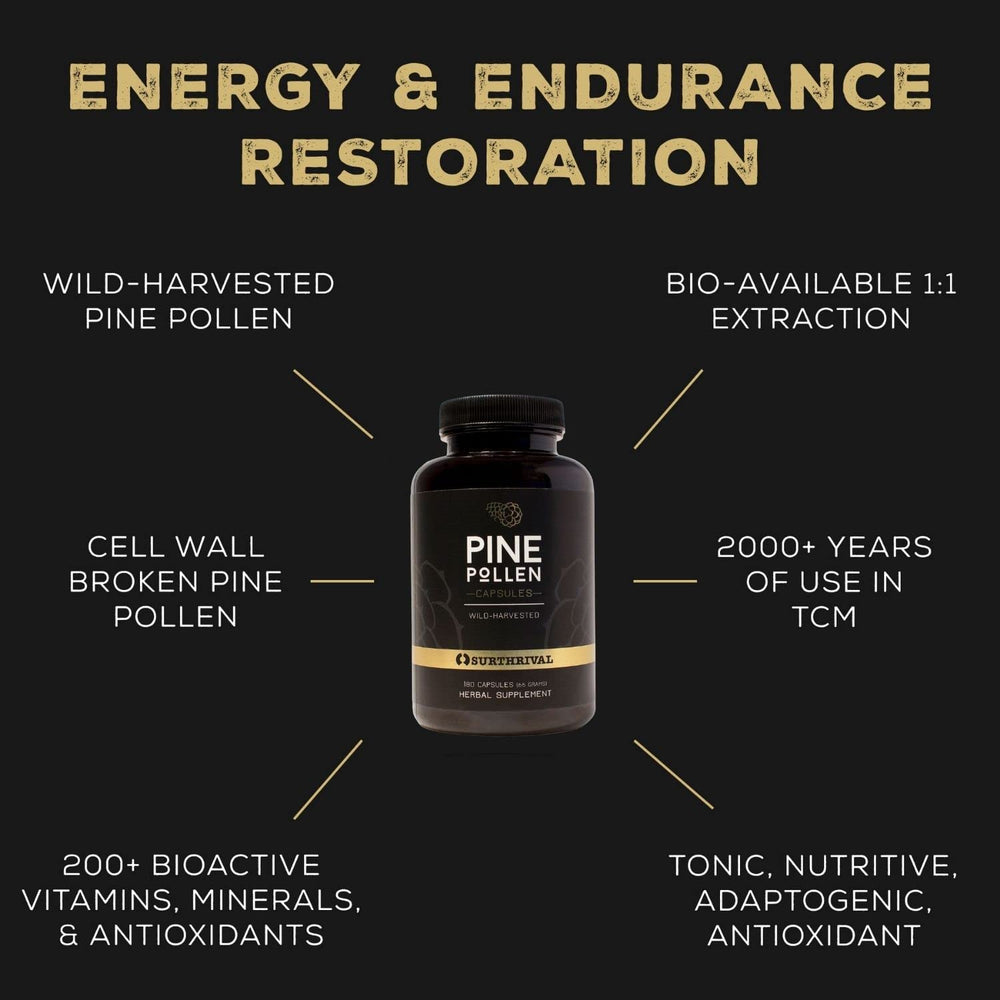 : Pine Pollen Powder Capsules (180 Count), Wild Harvested, Energy & Endurance Restoration