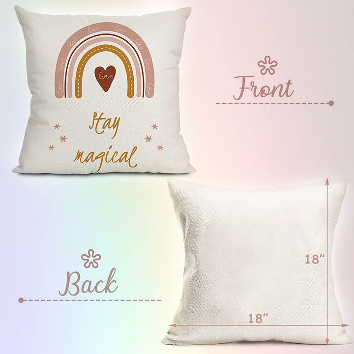 Boho Rainbow Throw Pillow Covers, 18 x Inch Theme Cases Cotton Linen Pillowcases Square Cushion Case for Baby Nursery Bedroom Sofa Home Decor Set of 4 (Rainbow) (BA-08)