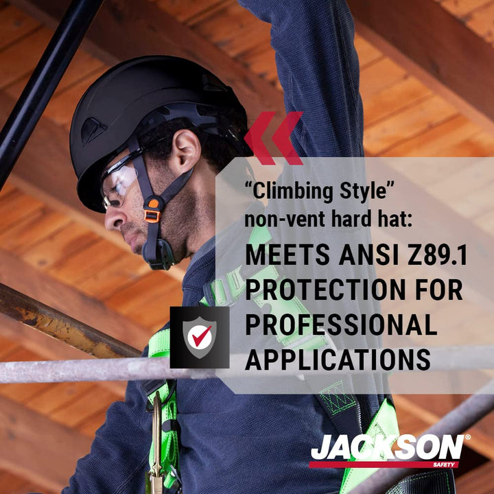 Jackson Safety CH300 Climbing-Style Hard Hat - Non-Vented Construction Helmet with Chin Strap &amp; Cup - ANSI Z89.1 &amp; OSHA Compliant - (Multiple Colors)